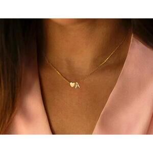 INITIAL HEART NECKLACE 18K GOLD PLATED STAINLESS STEEL TINY HEART LETTER A